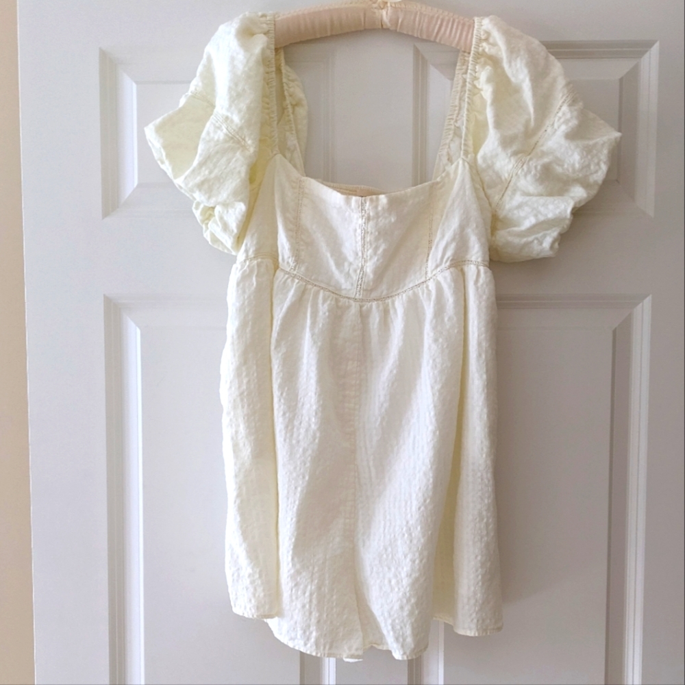 Urban Outfitters romper gingham puff sleeve UO shortie one piece L…